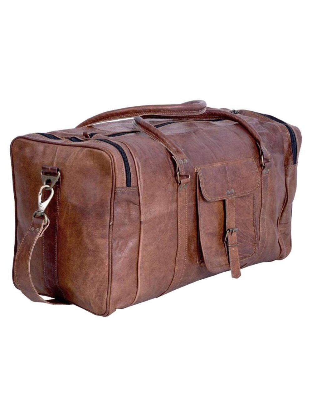 21" Full Grain Leather Travel Duffle Bag for Men & Women, Overnight Cabin Carry